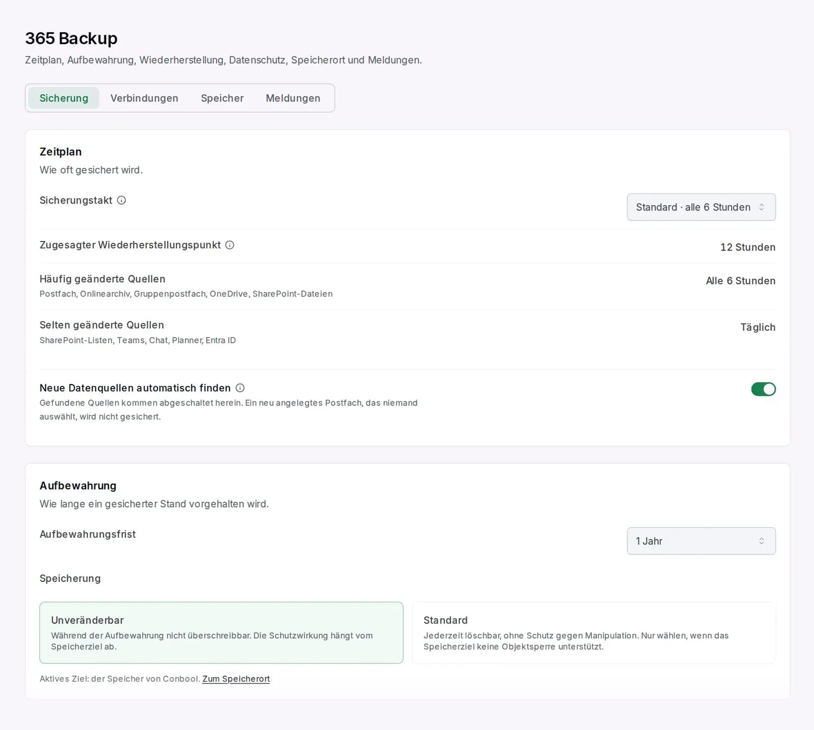 365 Backup im Conbool-Portal