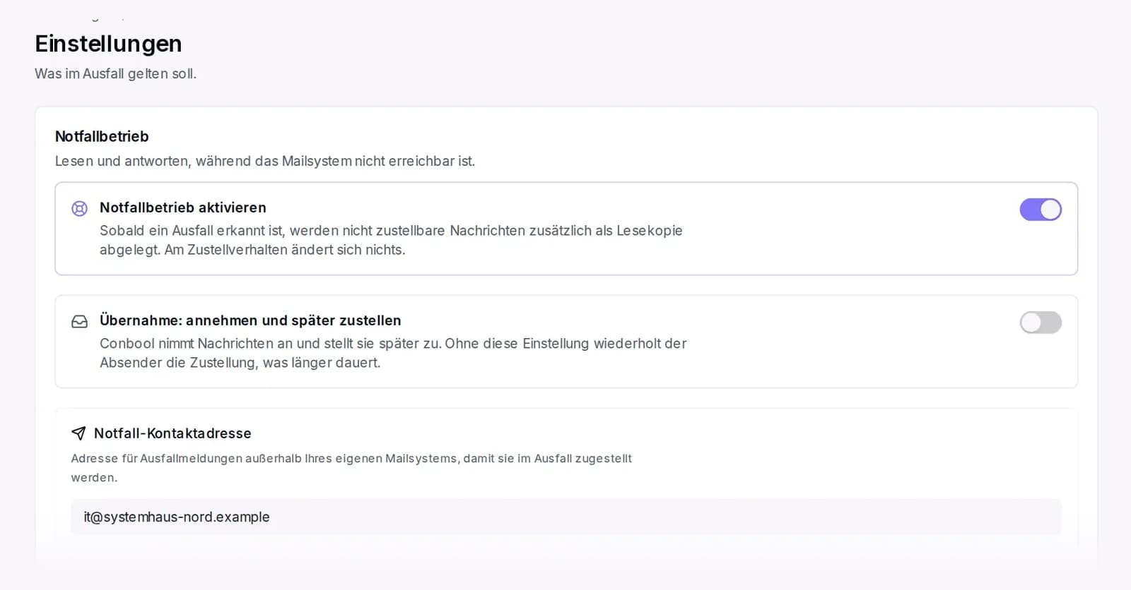 Notfallbetrieb im Conbool-Portal