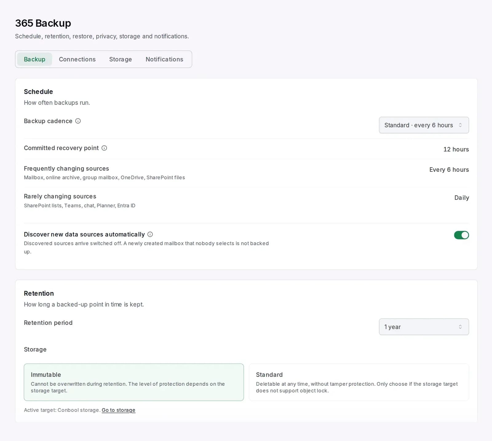 365 Backup in the Conbool portal
