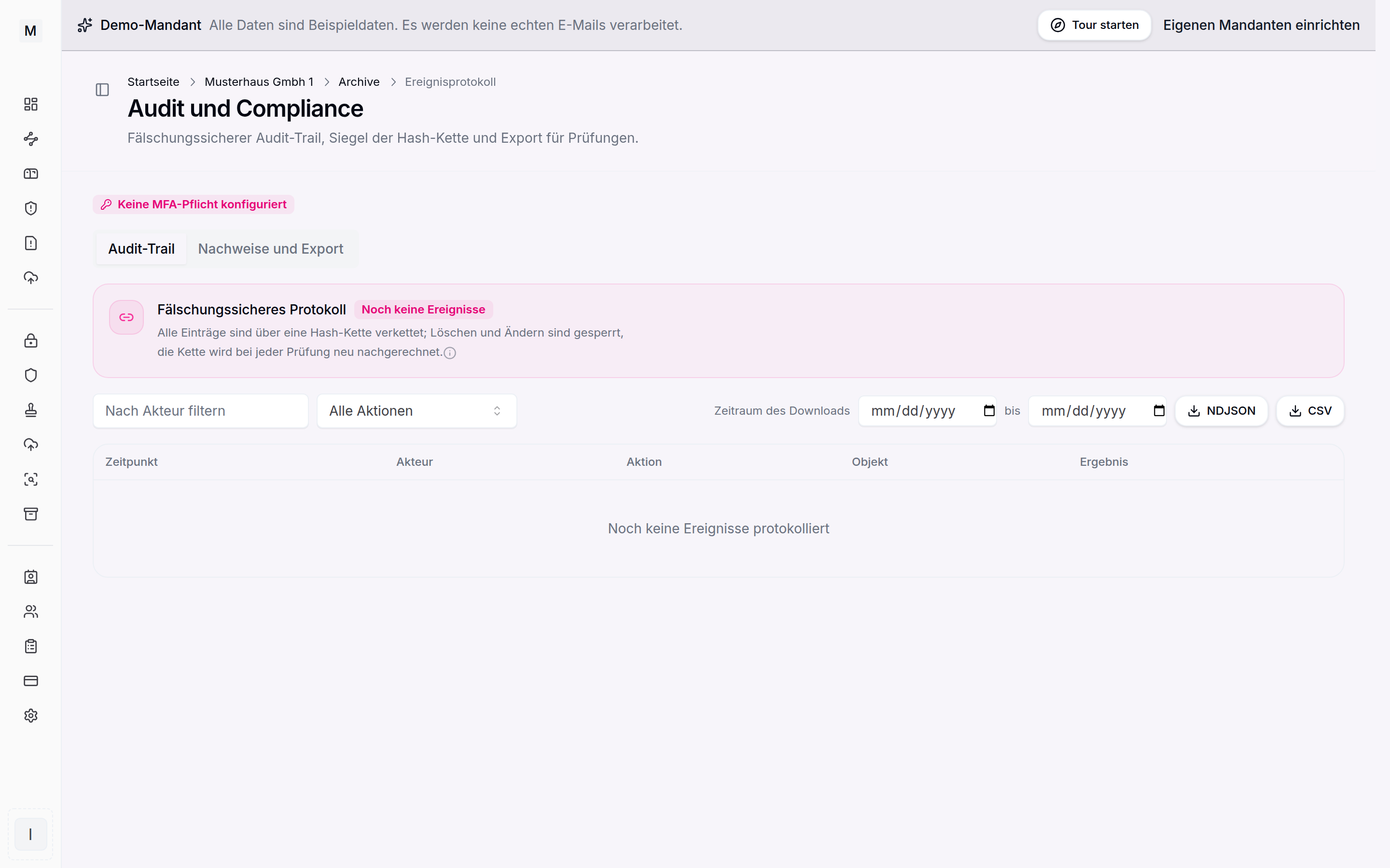 Audit-Trail im Archiv mit Zugriffs- und Löschereignissen