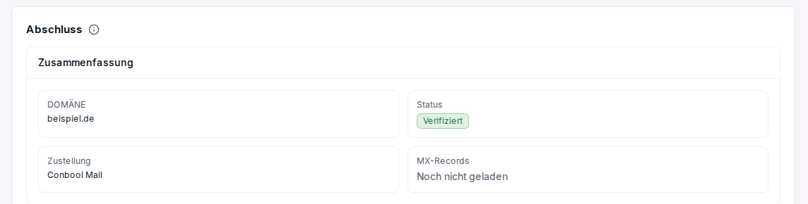 Zusammenfassung im letzten Schritt mit Zustellung Conbool Mail